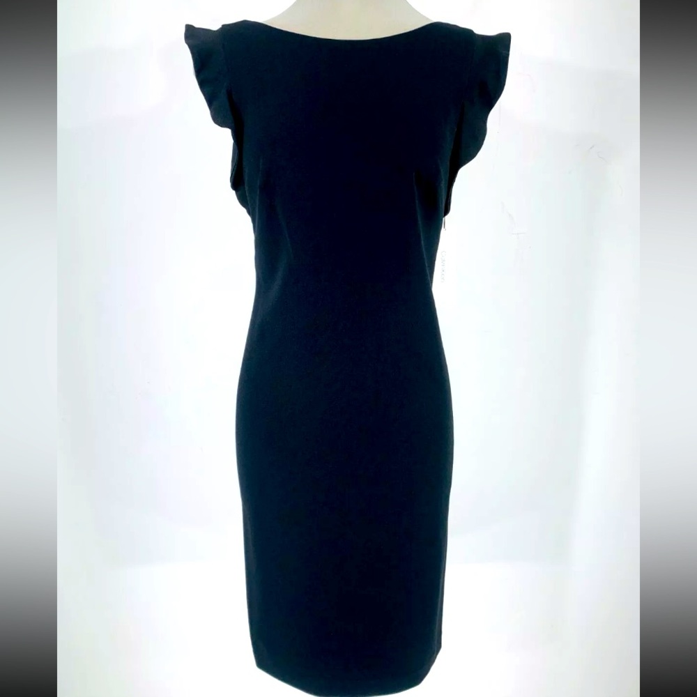 NWT Calvin Klein BLACK Ruffle straps Princess Seam Sheath Dress